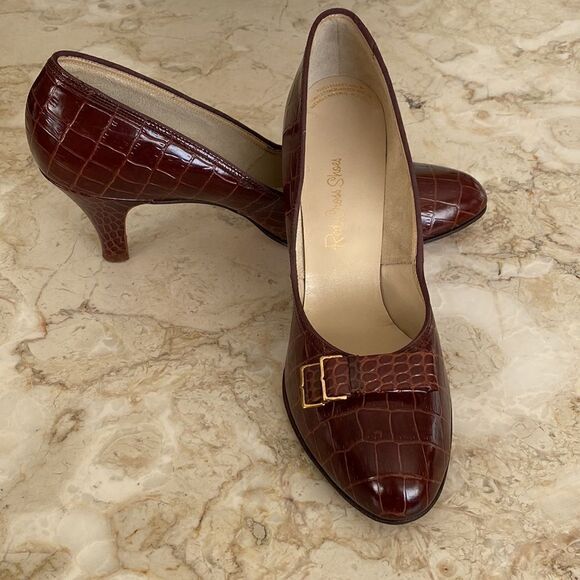 1950’s Vintage Red Cross Shoes Croc Embossed Leather - Picture 1 of 16
